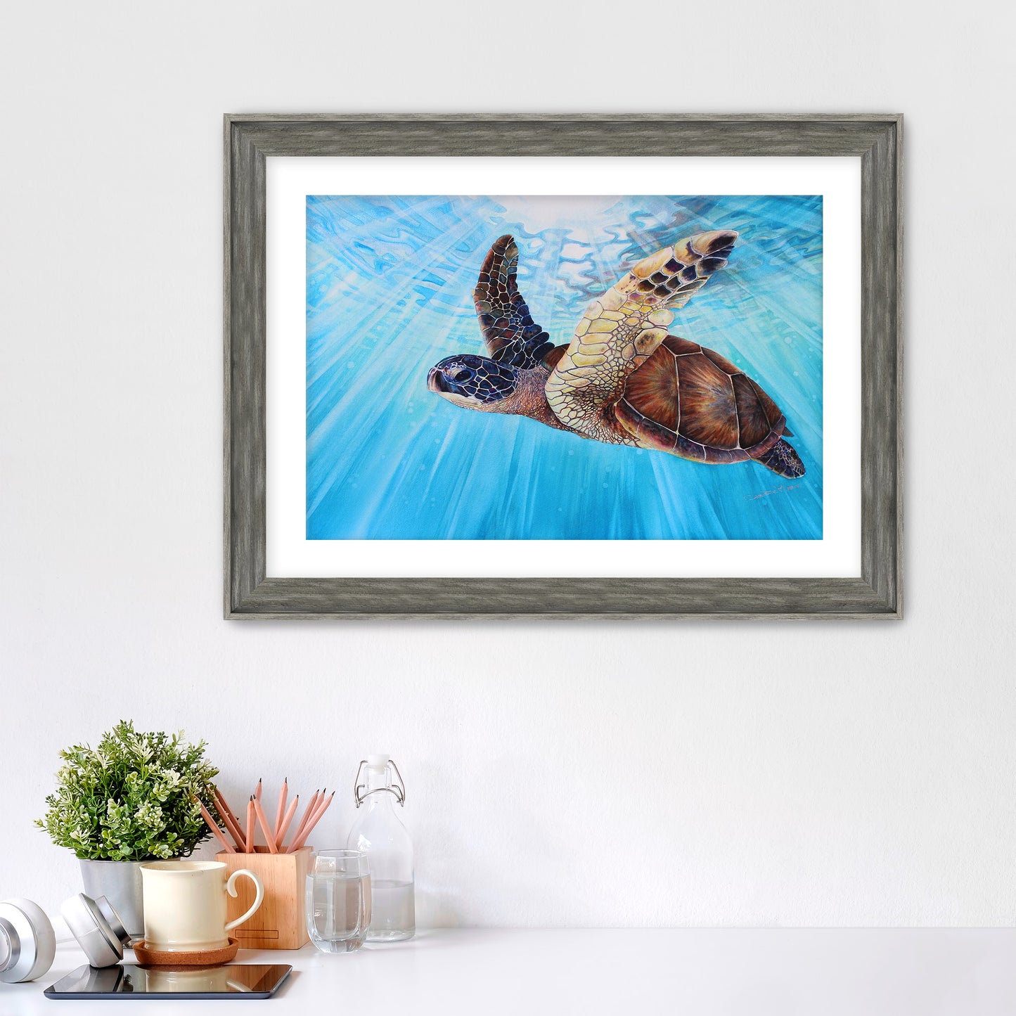 "Aloha Spirit" Fine Art Canvas or Fine Art Wall / option to Frame Prints, Hawaii Sea Turtle Art by artist © Christie Marie