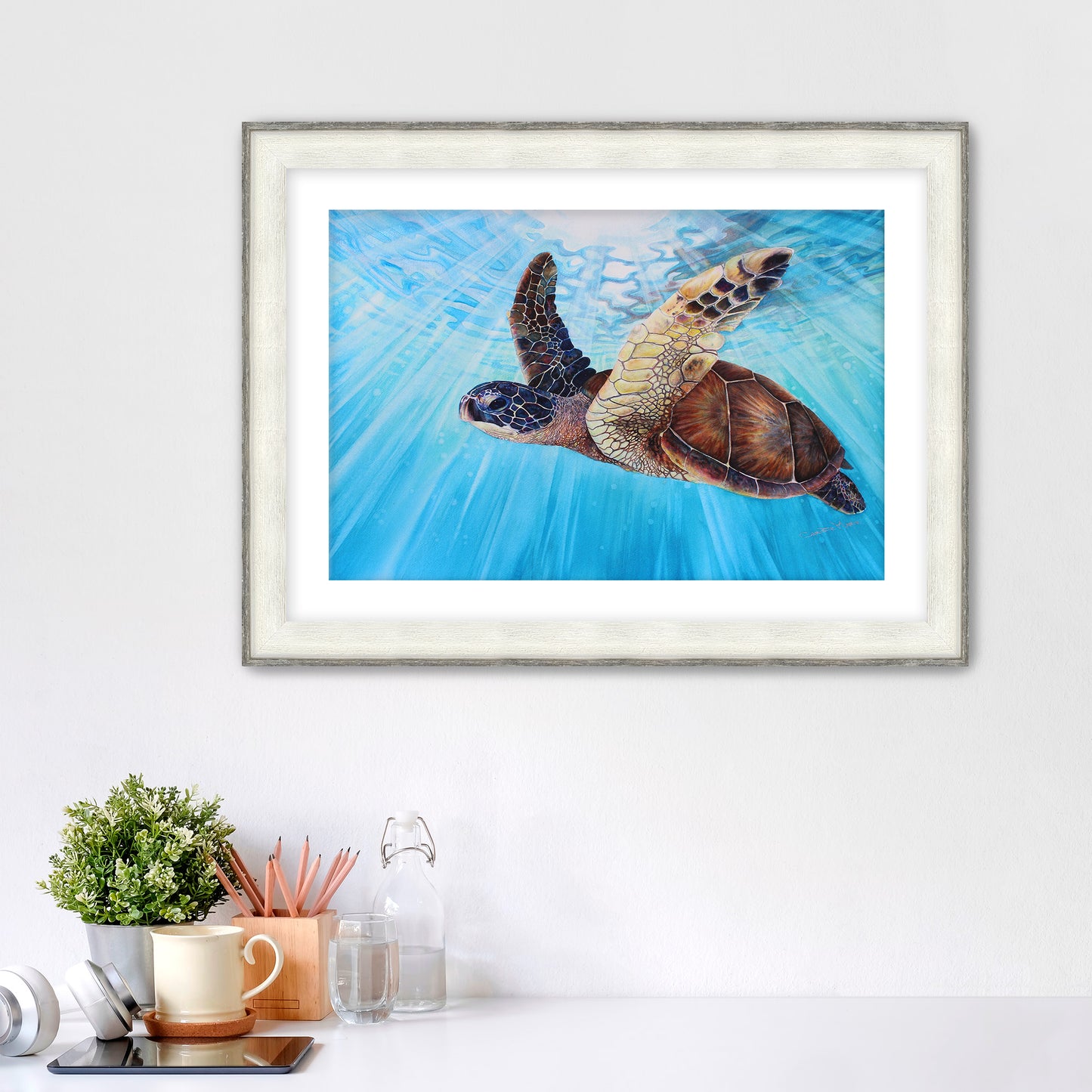 "Aloha Spirit" Fine Art Canvas or Fine Art Wall / option to Frame Prints, Hawaii Sea Turtle Art by artist © Christie Marie