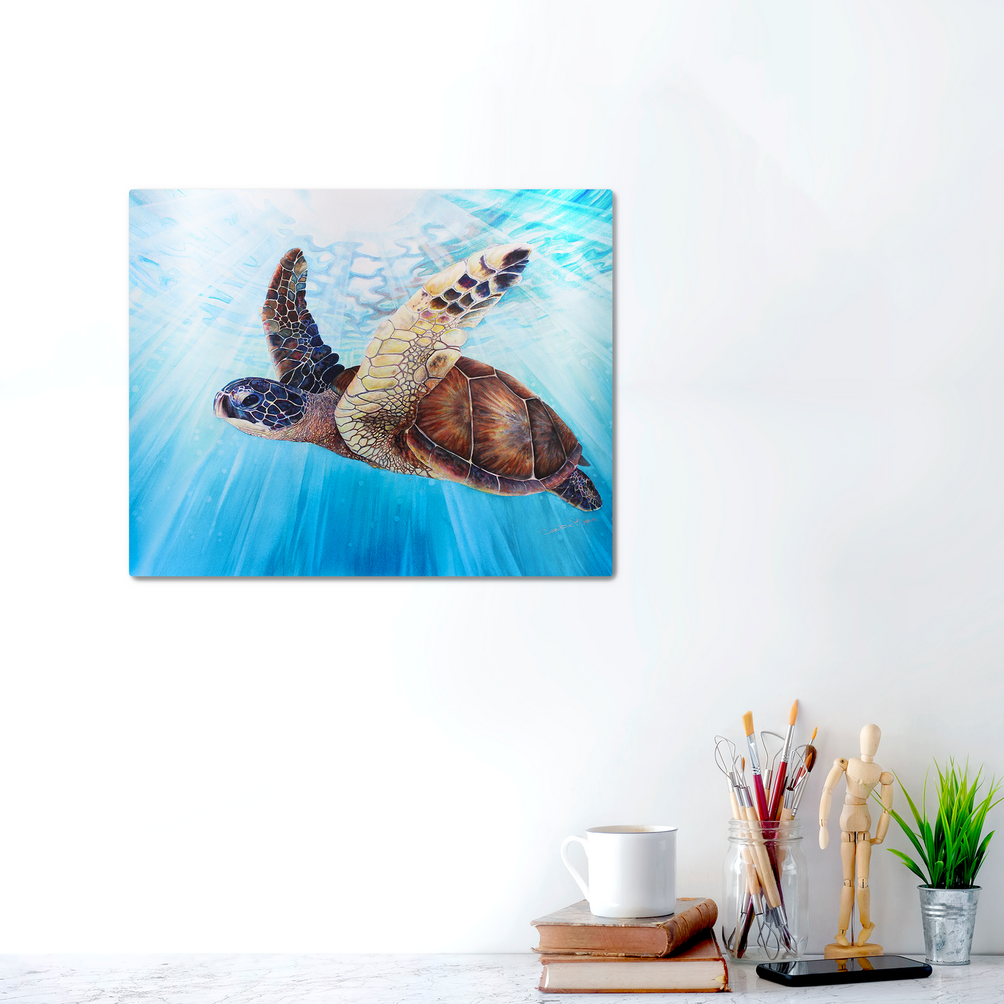"Aloha Spirit" Metal Art Print, Hawaiian Sea Turtle Art by Artist Christie Marie Elder