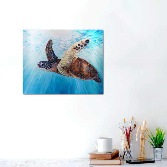 "Aloha Spirit" Metal Art Print, Hawaiian Sea Turtle Art by Artist Christie Marie Elder