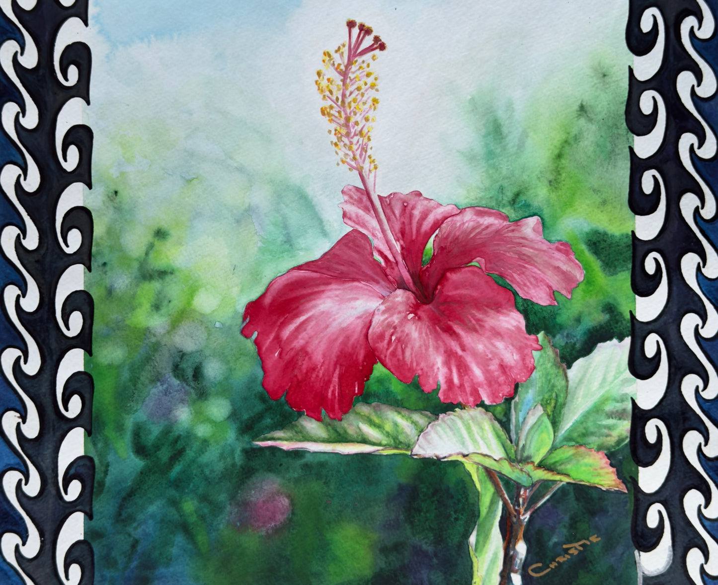 Original Watercolor - Aloha - Hawaiian Hibiscus Art - by artist Christie Marie Elder ©