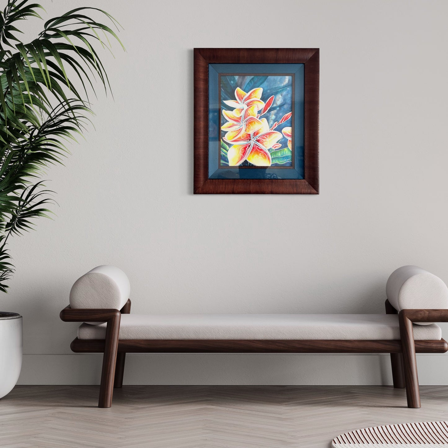 "Mana" Original Stylized Watercolor mixed media, Tropical Hawaiian Plumeria Flowers, Frangipani flower art by artist Christie Marie Elder-Russell