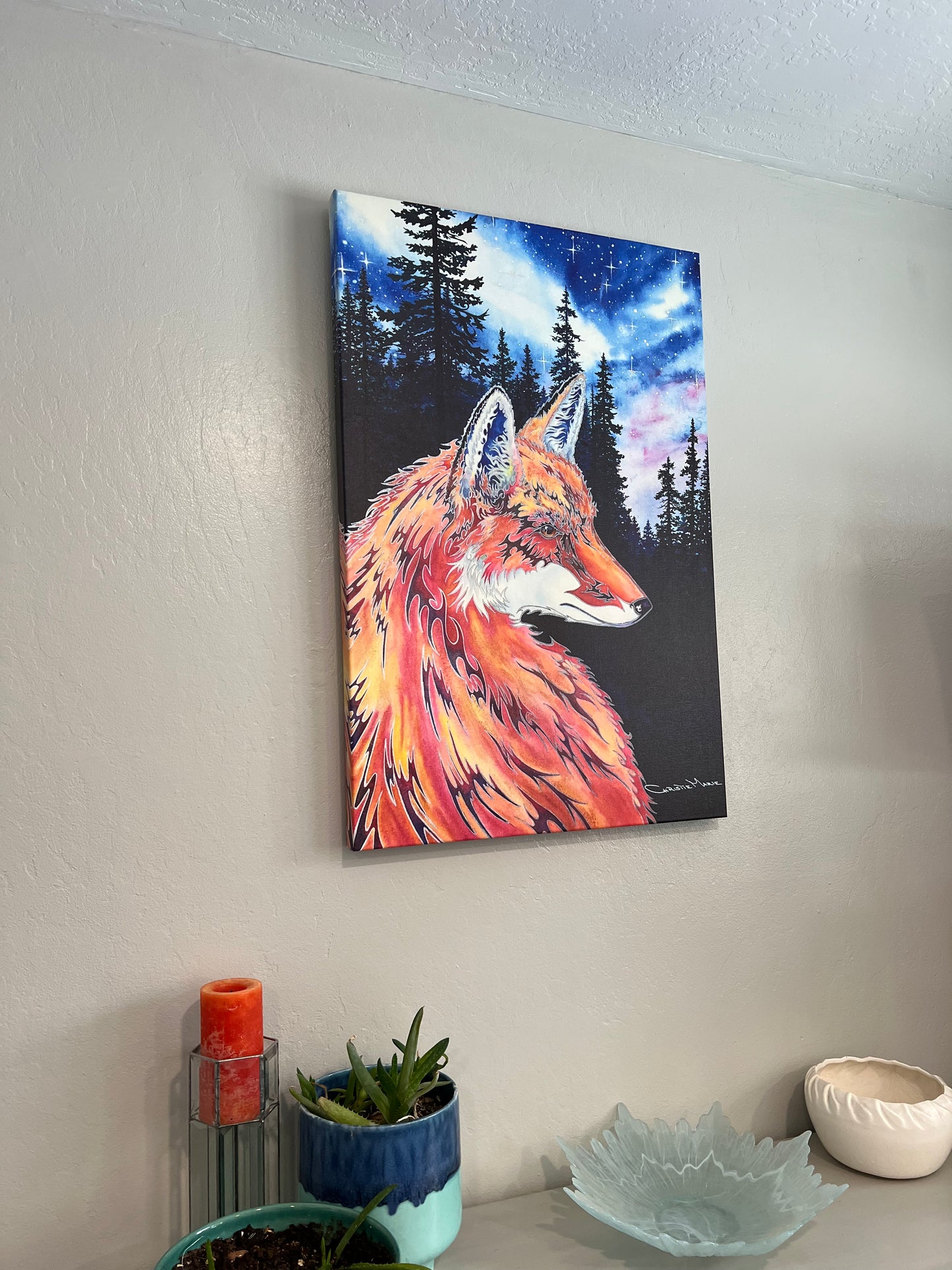 "Spirit Fox"  Fine Art Canvas Print, Mountain Forest, Night Stars with Spirit Fox by artist © Christie Marie