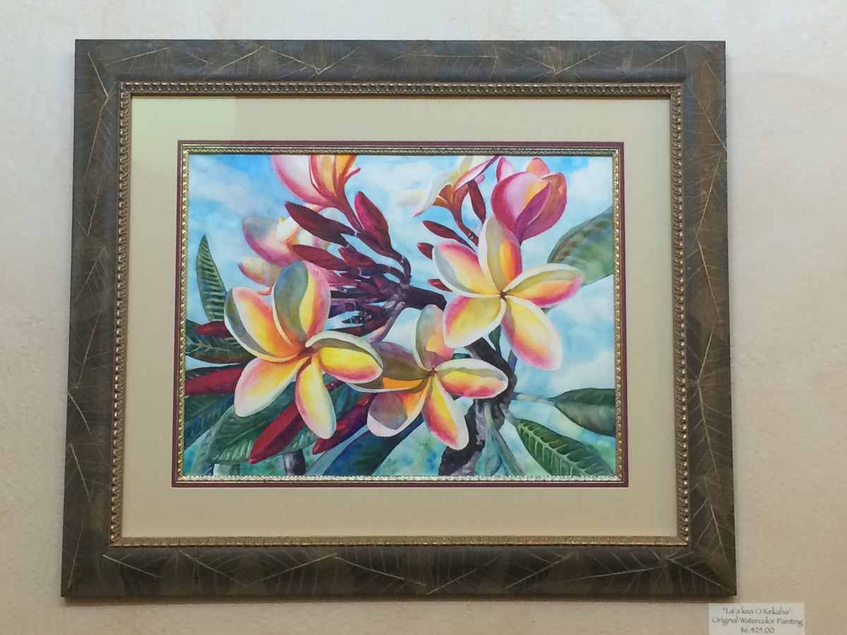 Laʻa Kea o Kekaha original watercolor professionally framed with textured botanical detailing and warm metallic accents
