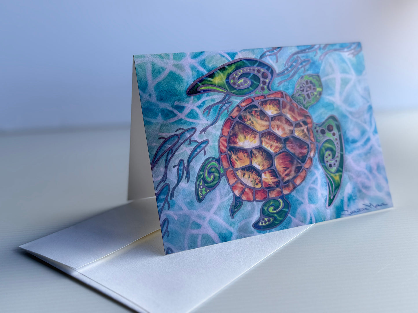 Honu Island Waters - Tribal Tropical Sea Turtle - Pack of 10 Greeting Cards & Envelopes (US & CA)Pack of 10 Greeting Cards (US & CA)