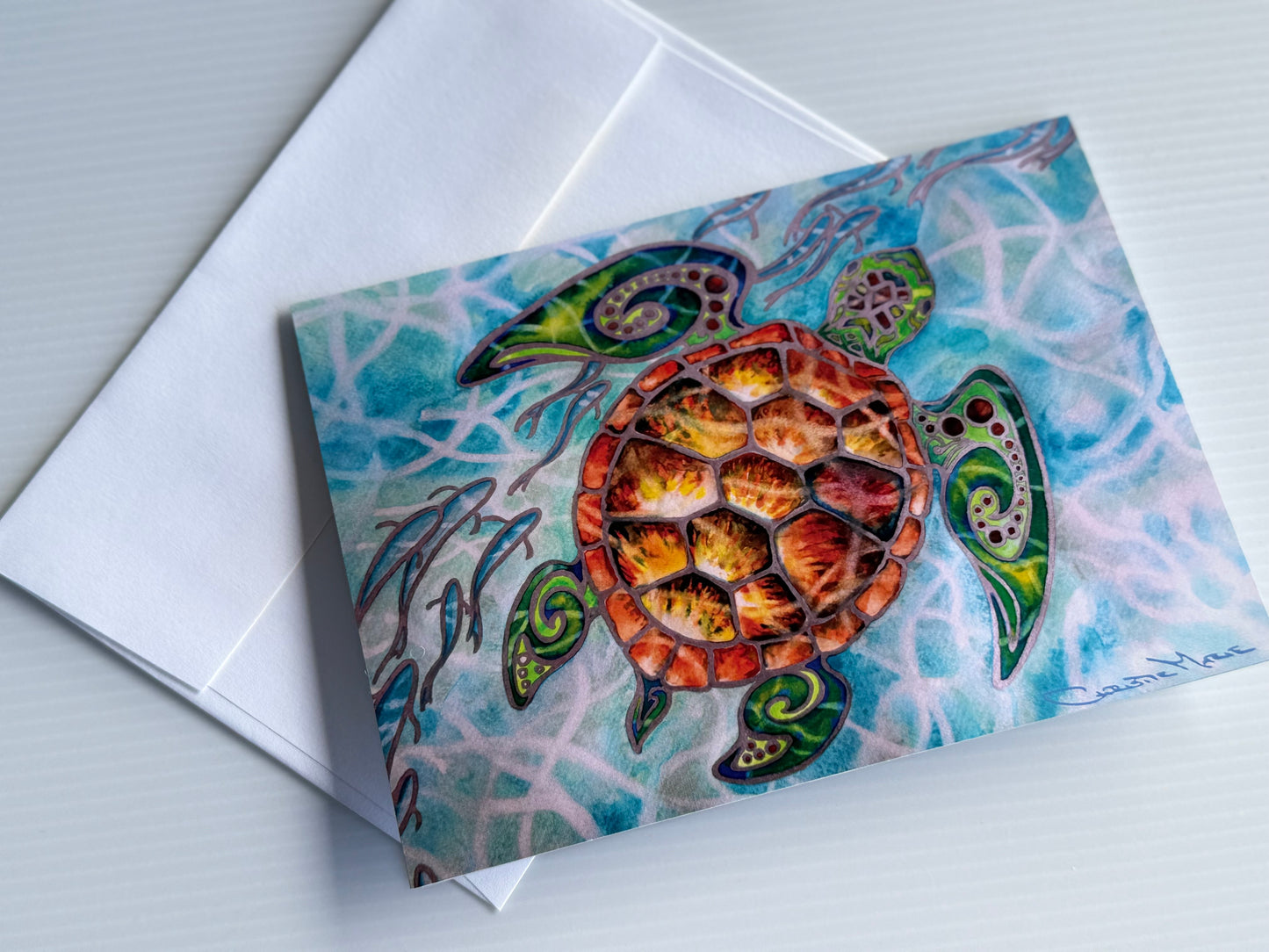Honu Island Waters - Tribal Tropical Sea Turtle - Pack of 10 Greeting Cards & Envelopes (US & CA)Pack of 10 Greeting Cards (US & CA)
