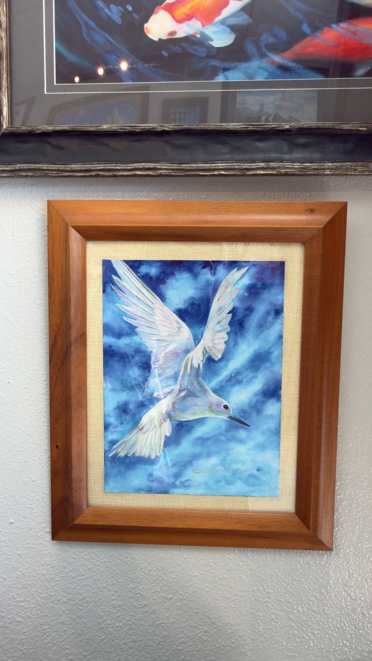 Original Koa Wood Framed Watercolor - No Ka Mana'olana - Manu-o-Kū or White Tern a native Hawaiian Seabird