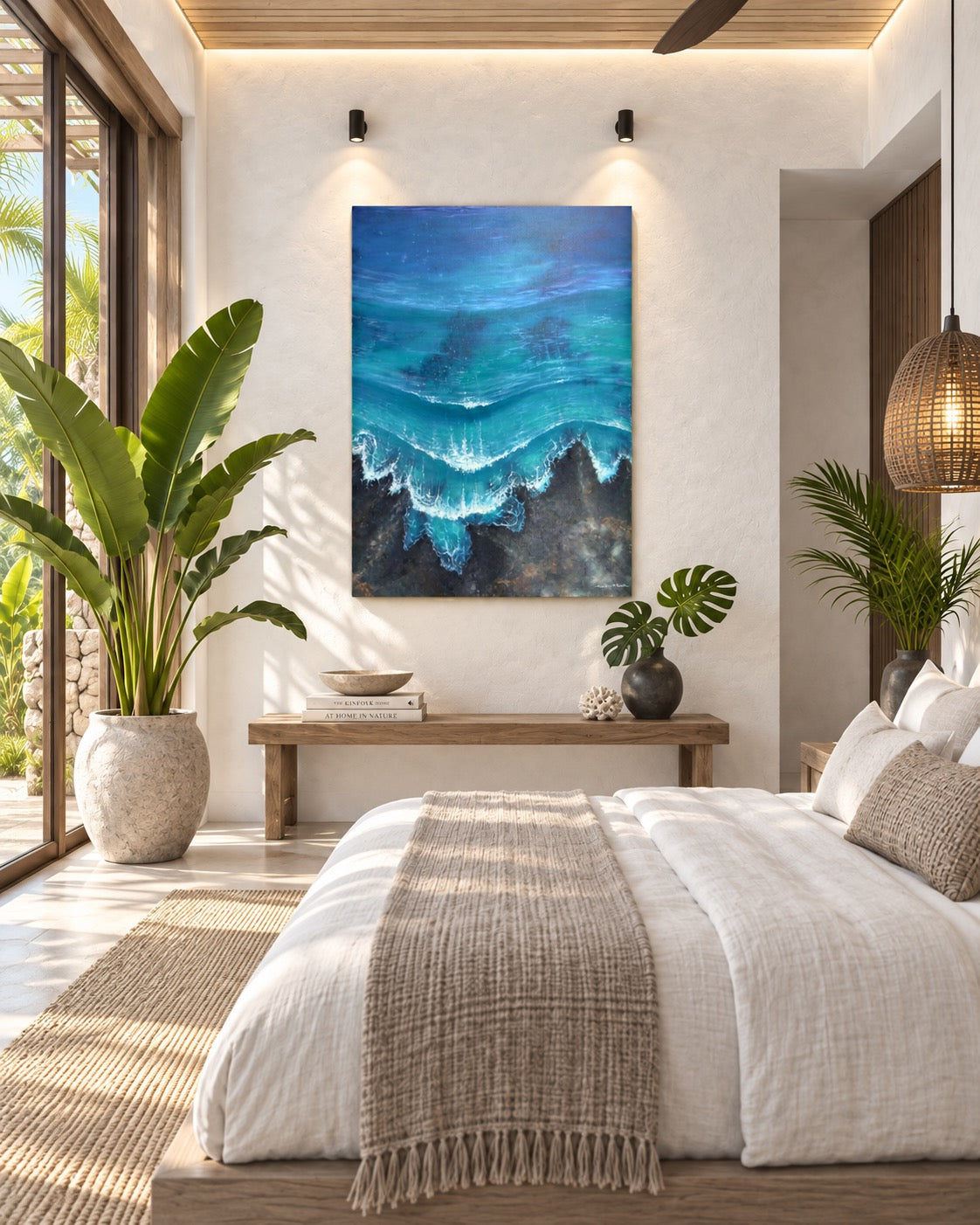 Nalu me nā Nalu, the 2026 oil painting that later grew from the bird’s-eye ocean perspective first explored in Mano Niho