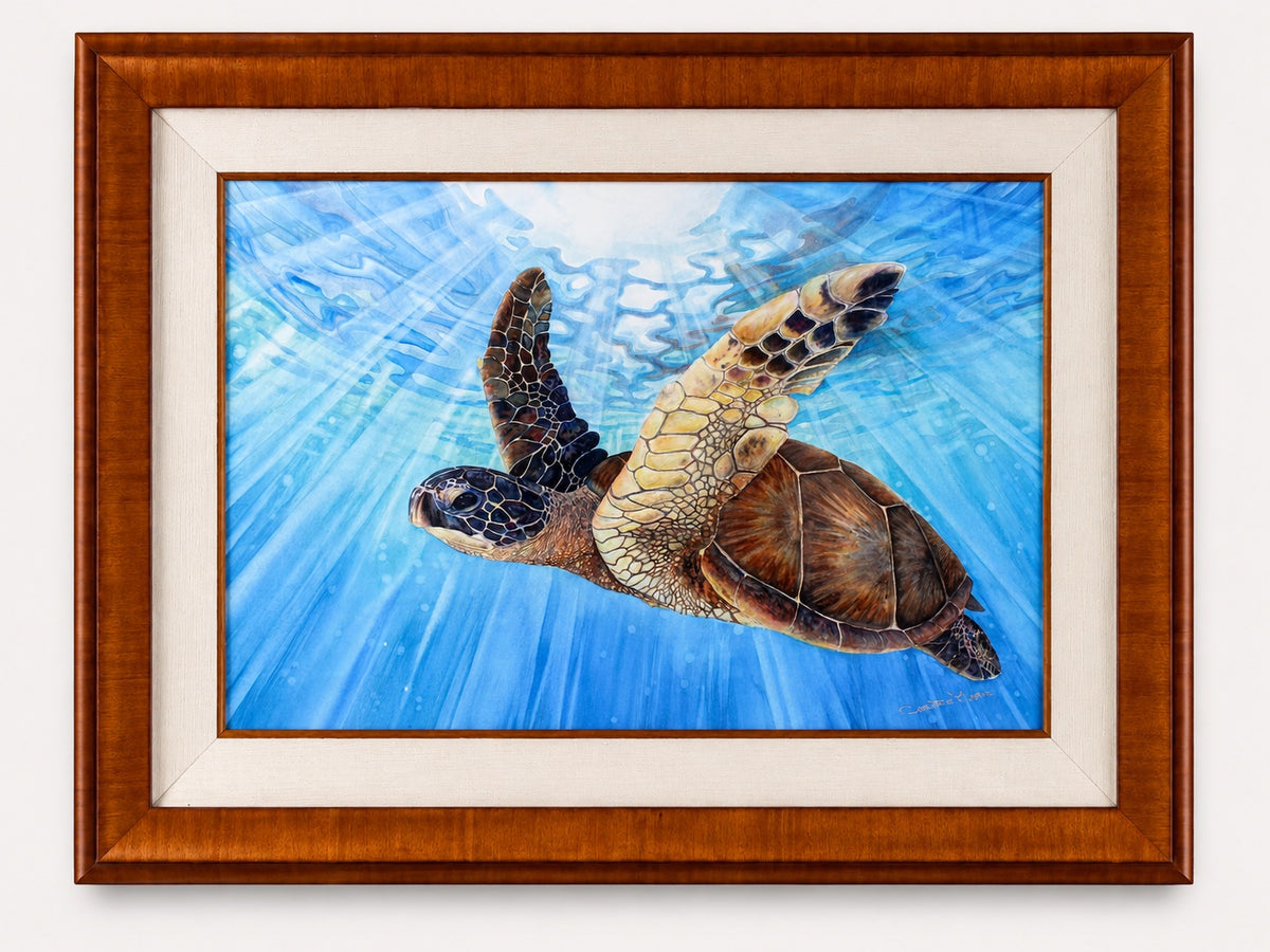 Aloha Spirit professionally framed artwork by Christie Marie Elder in curly koa wood