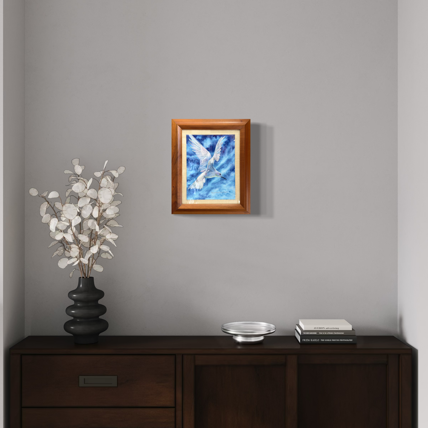 Original Koa Wood Framed Watercolor - No Ka Mana'olana - Manu-o-Kū or White Tern a native Hawaiian Seabird