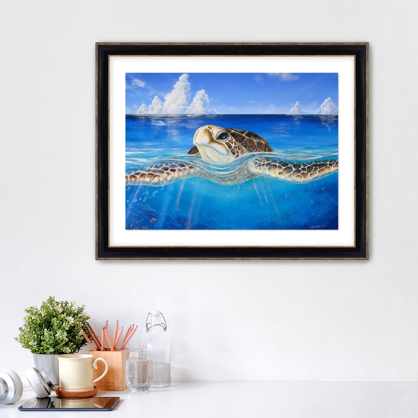 "Peace of the Tropics" Fine Art Canvas or Fine Art / option to Frame, Hawaii Sea Turtle Art by artist © Christie Marie