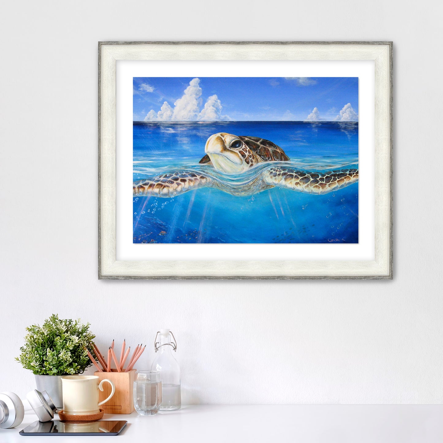 "Peace of the Tropics" Fine Art Canvas or Fine Art / option to Frame, Hawaii Sea Turtle Art by artist © Christie Marie