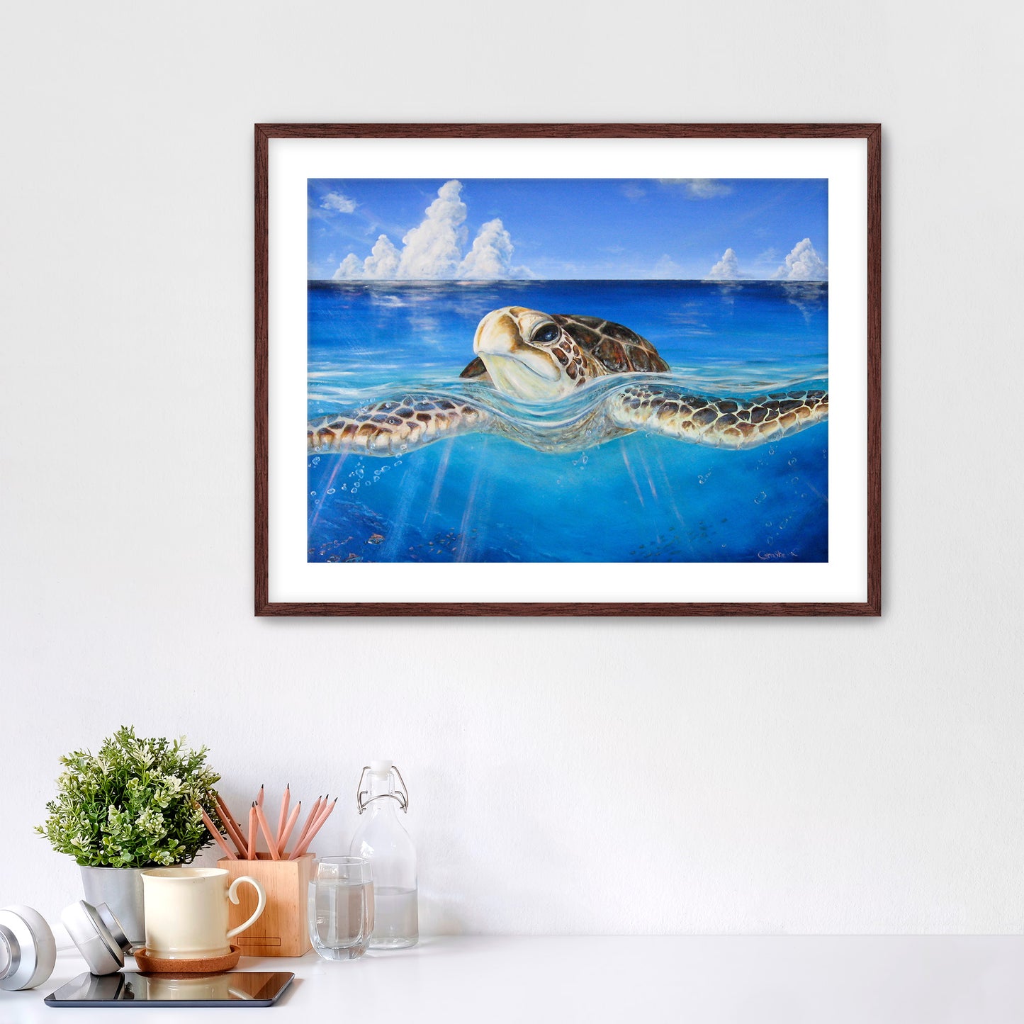 "Peace of the Tropics" Fine Art Canvas or Fine Art / option to Frame, Hawaii Sea Turtle Art by artist © Christie Marie