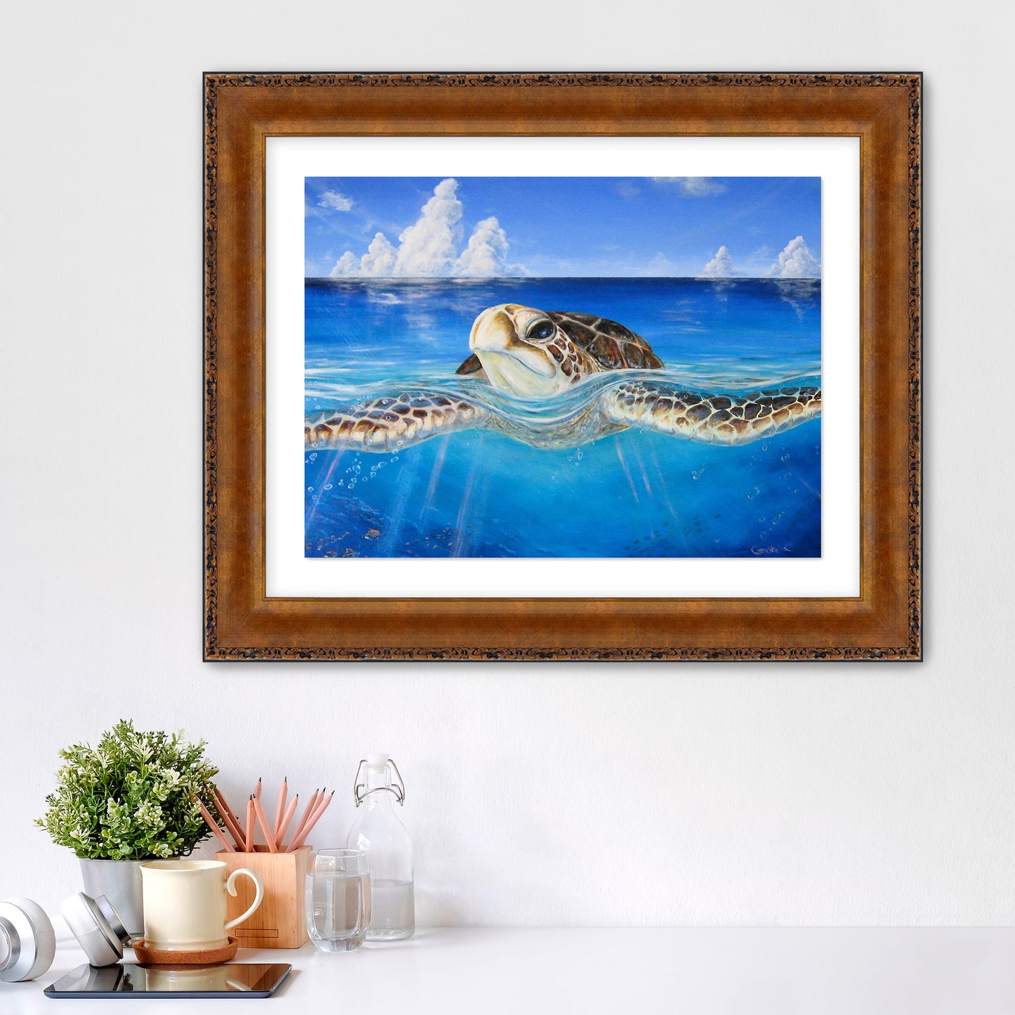 "Peace of the Tropics" Fine Art Canvas or Fine Art / option to Frame, Hawaii Sea Turtle Art by artist © Christie Marie