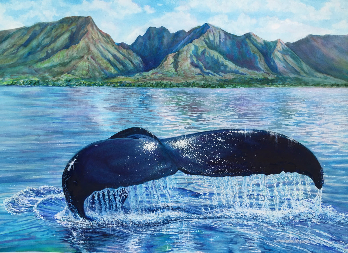 Sanctuary original artwork Hawaii humpback whale watercolor by Christie Marie Elder