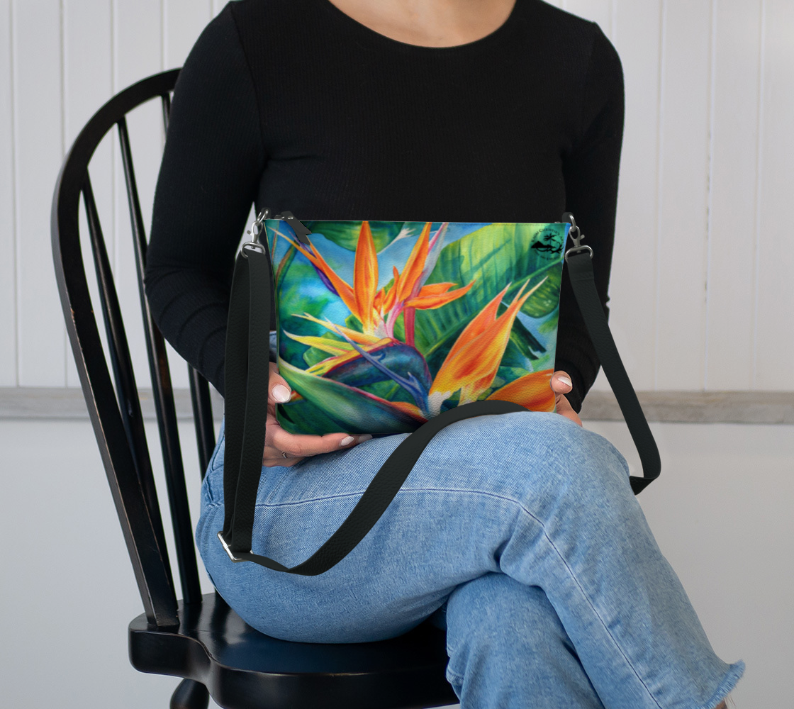Tropical Birds of Paradise Flowers Art Print Purse / Shoulder Bag with Long Strap