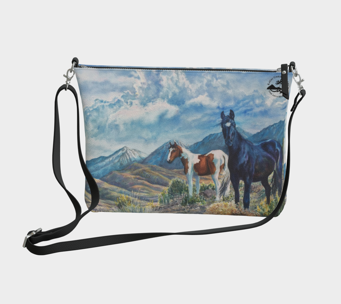 Mustangs Wild Art Print Purse / Shoulder Bag with Long Strap