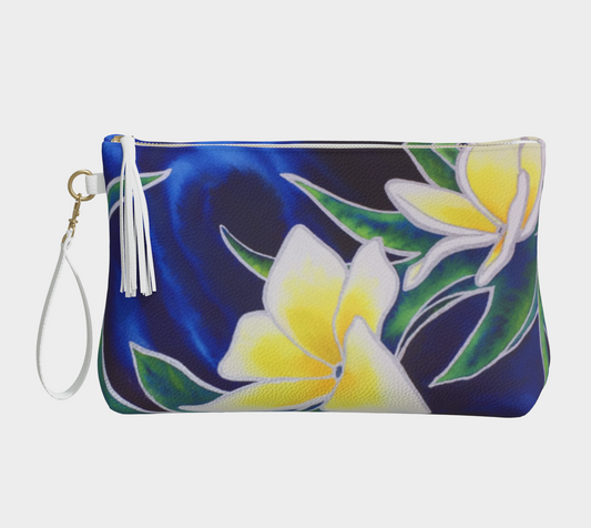 "Wedding Lei" Plumeria Art - Vegan Leather Clutch Bag