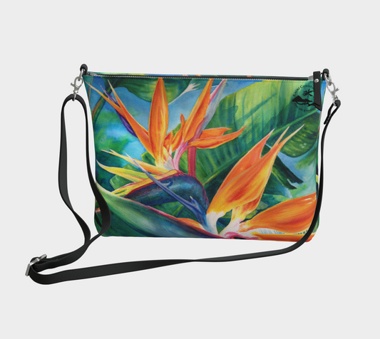 Tropical Birds of Paradise Flowers Art Print Purse / Shoulder Bag with Long Strap