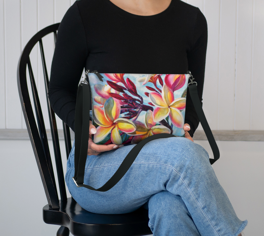 Plumeria Flowers Art Print Purse / Shoulder Bag with Long Strap