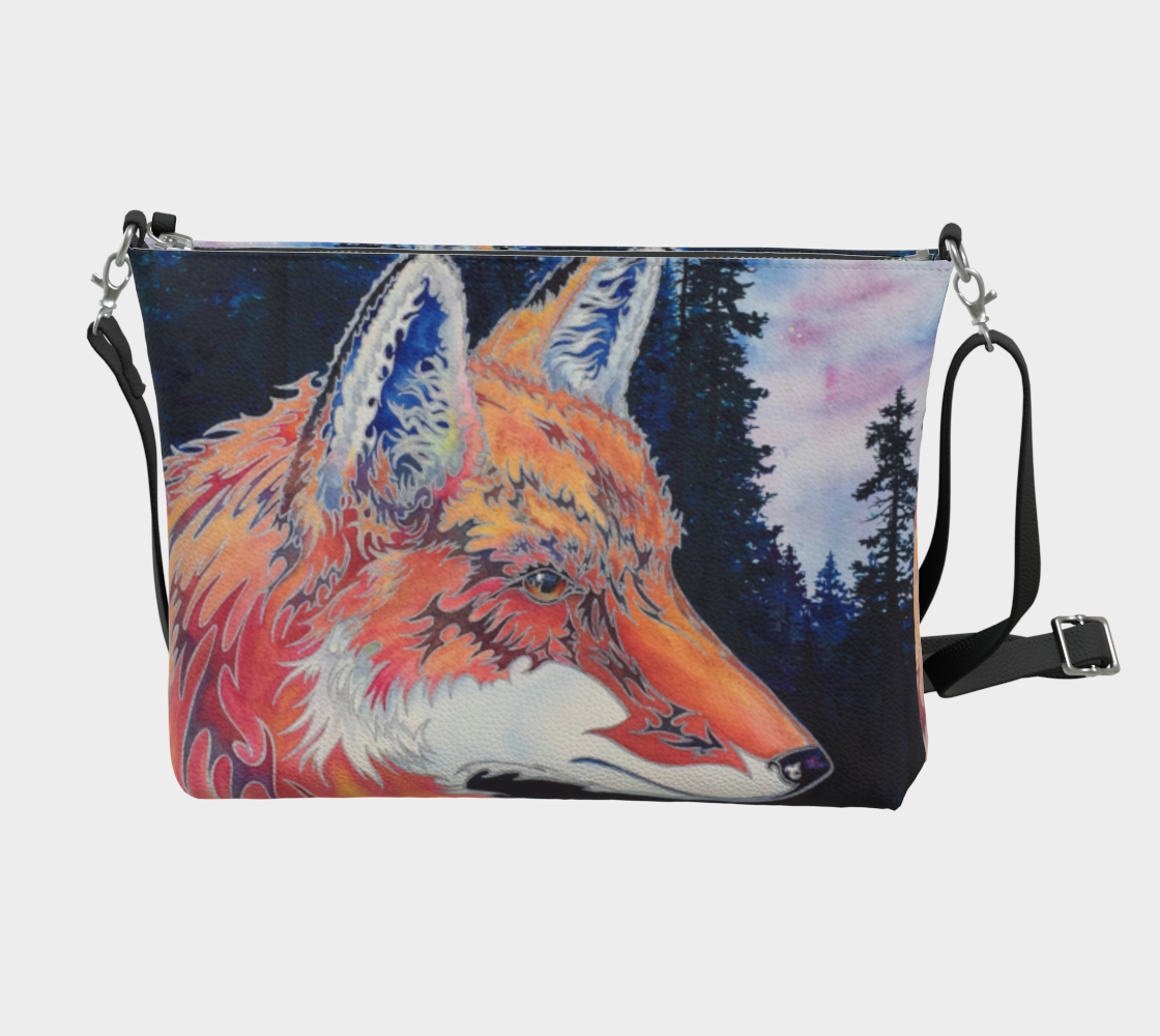 Spirit Fox Art Print Zipper Purse with Long Strap - Artsy Accessory bag