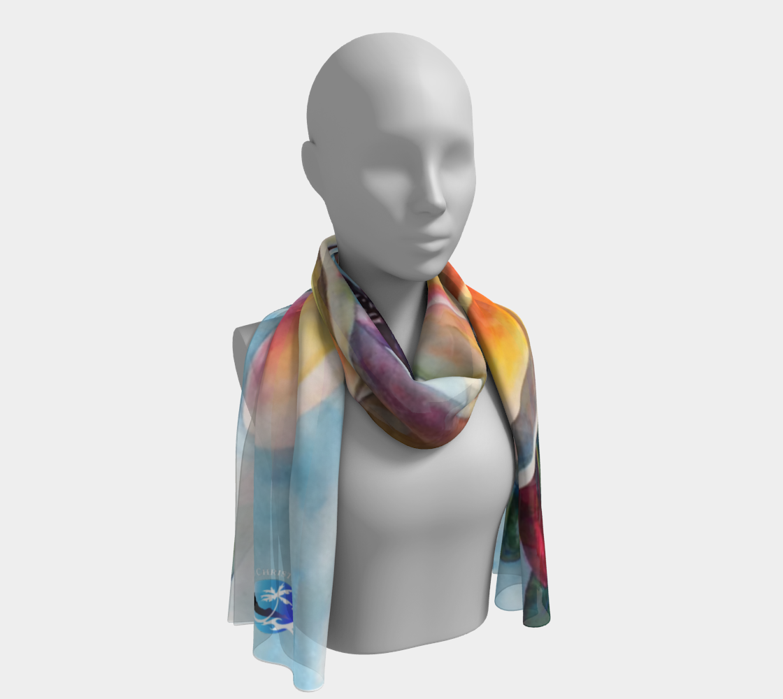 La A Kea 2 ~  Long Scarf with Plumeria Watercolor Art by Christie Marie Elder