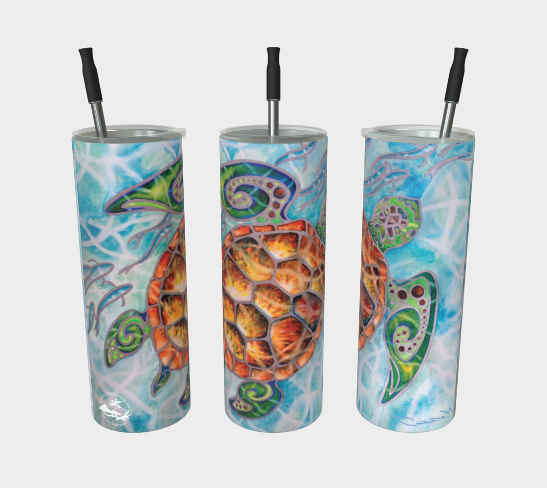 Honu Sea Turtle Art Print  Steel Tumbler Drinkware
