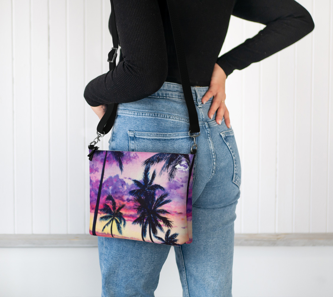 Pink Palm Tree Art Print Purse / Shoulder Bag with Long Strap