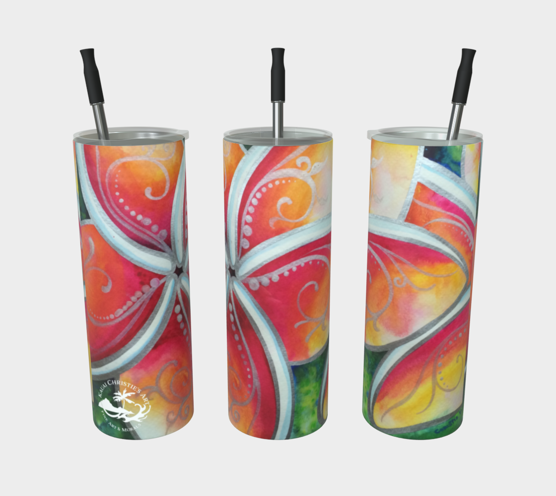 Plumeria Go Round Art -Artistic Steel Tumbler - Drink/ Cocktail Cup