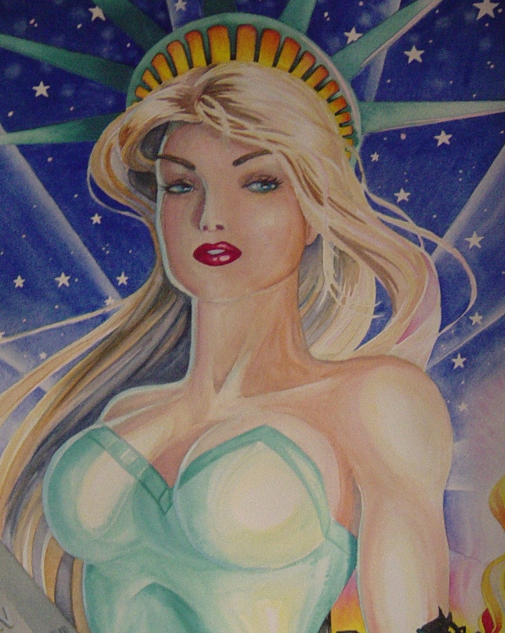 Original Large Watercolor Painting, Statue of Liberty Art, New York, Lady Liberty, Justice, American Freedom, Gold Frame, ChristieMarieART