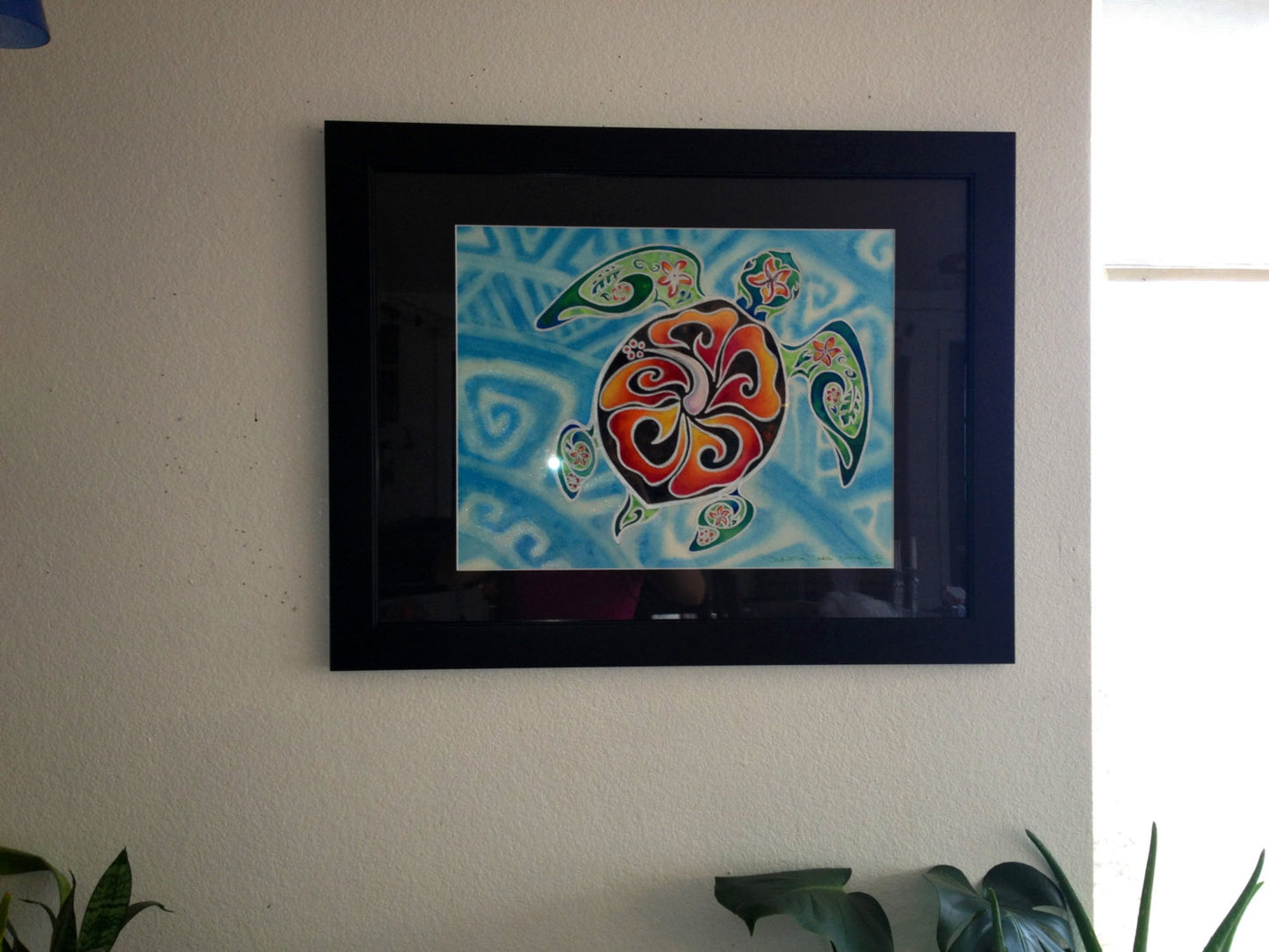 Nani Honu, Original Tropical Sea Turtle Art - Honu- Tortuga - Large Framed Watercolor  Painting by Christie Marie E. Russell ©