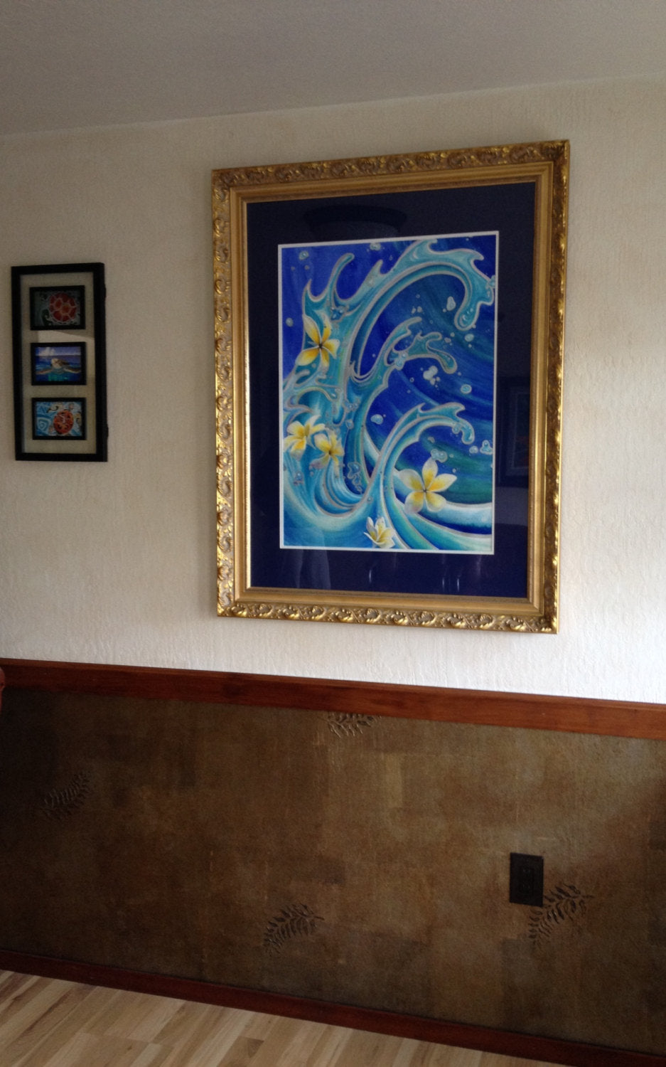 Original Large Watercolor mixed media, Tropical Plumeria Flowers, Painting, Blue Hawaii, gallery art by artist Christie Marie E Russell ©